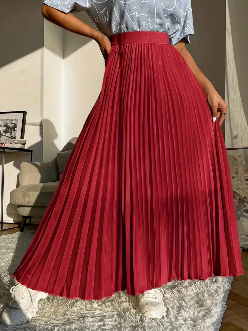 Midi Burgundy Chiffon Pleated Maxi Skirts