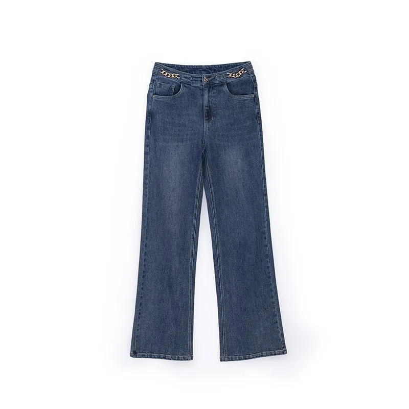 Midnight Blue Chain Bootcut Denim Jeans