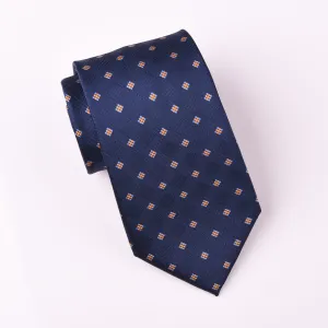 Midnight Blue Herringbone Fade Checkered Yellow Geometric Pattern Modern Woven Tie 3"