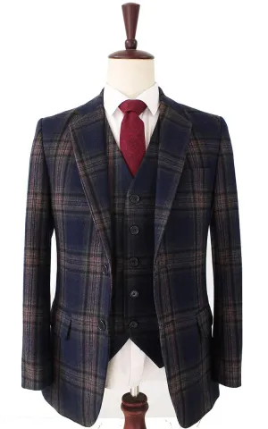 MIDNIGHT BLUE PLAID TWEED 3 PIECE SUIT