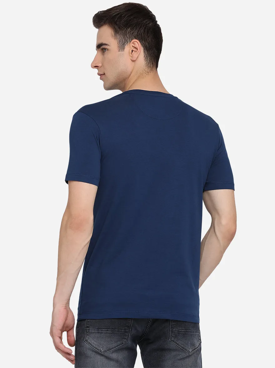 Midnight Blue Printed Slim Fit T-Shirt | JadeBlue