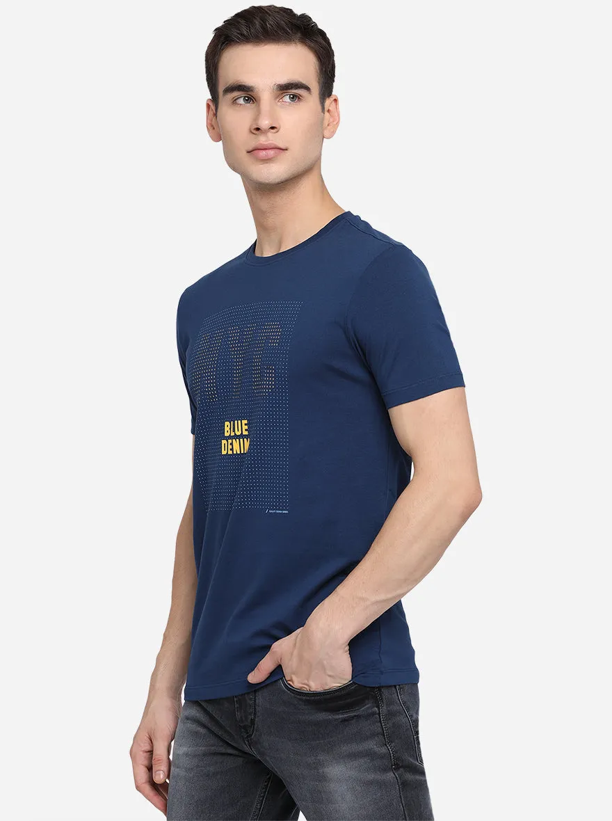 Midnight Blue Printed Slim Fit T-Shirt | JadeBlue