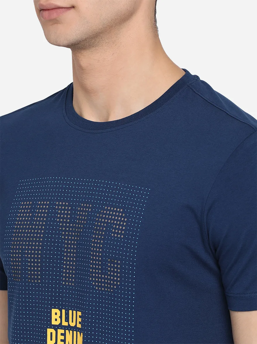 Midnight Blue Printed Slim Fit T-Shirt | JadeBlue