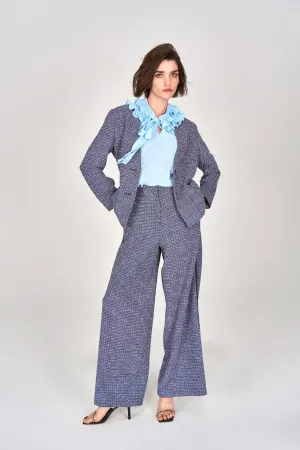 Midnight Blue Straight-leg Tweed Pants