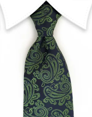 Midnight Navy Blue & Green Paisley Necktie