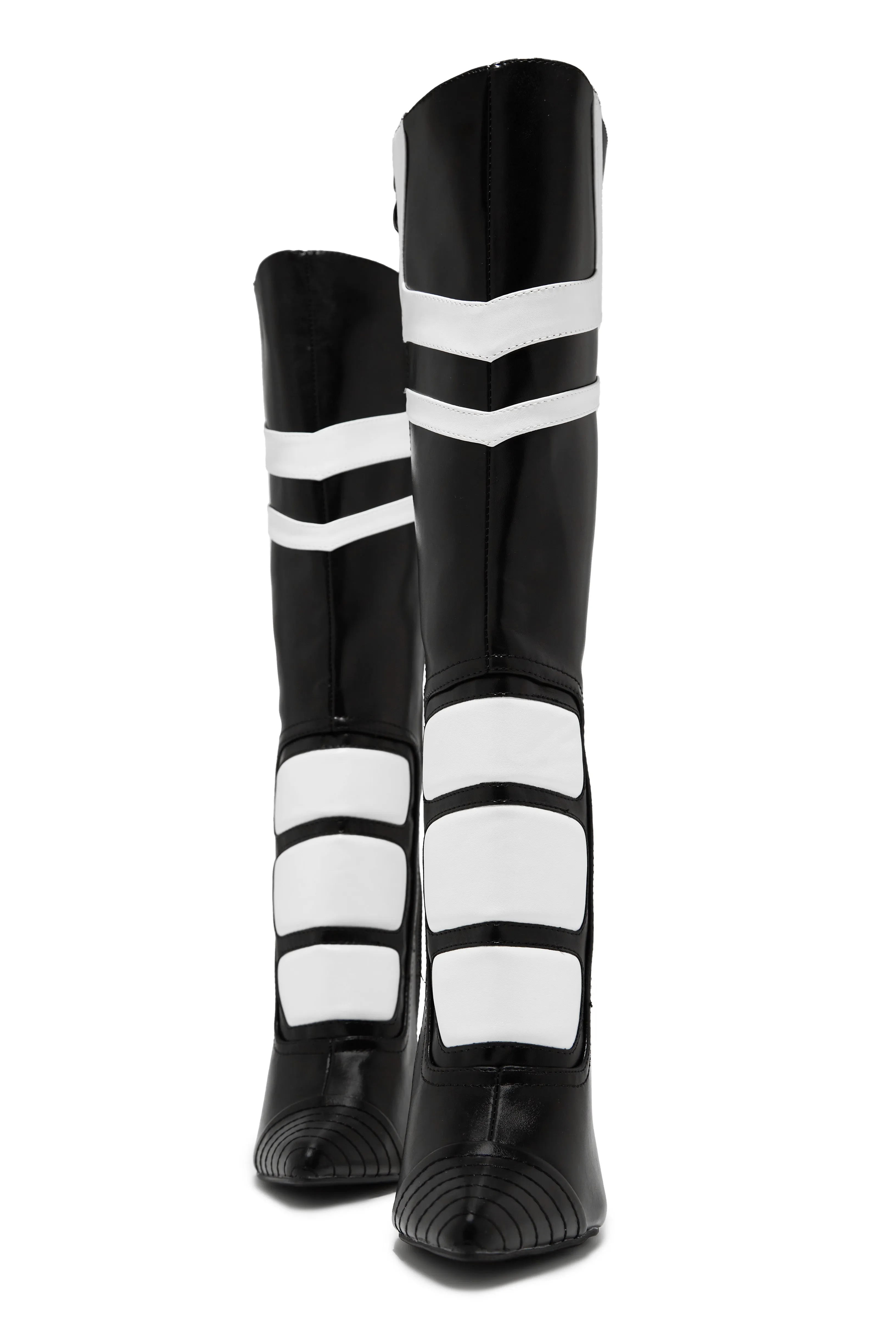 Midnight Sky Moto Style Knee High Heel Boots - Black