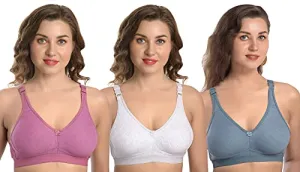 MiEstilo Women's Cotton Blend Non-Padded Wirefree T-Shirt Bra Combo, Pack of 3_Multicolored_Size 36