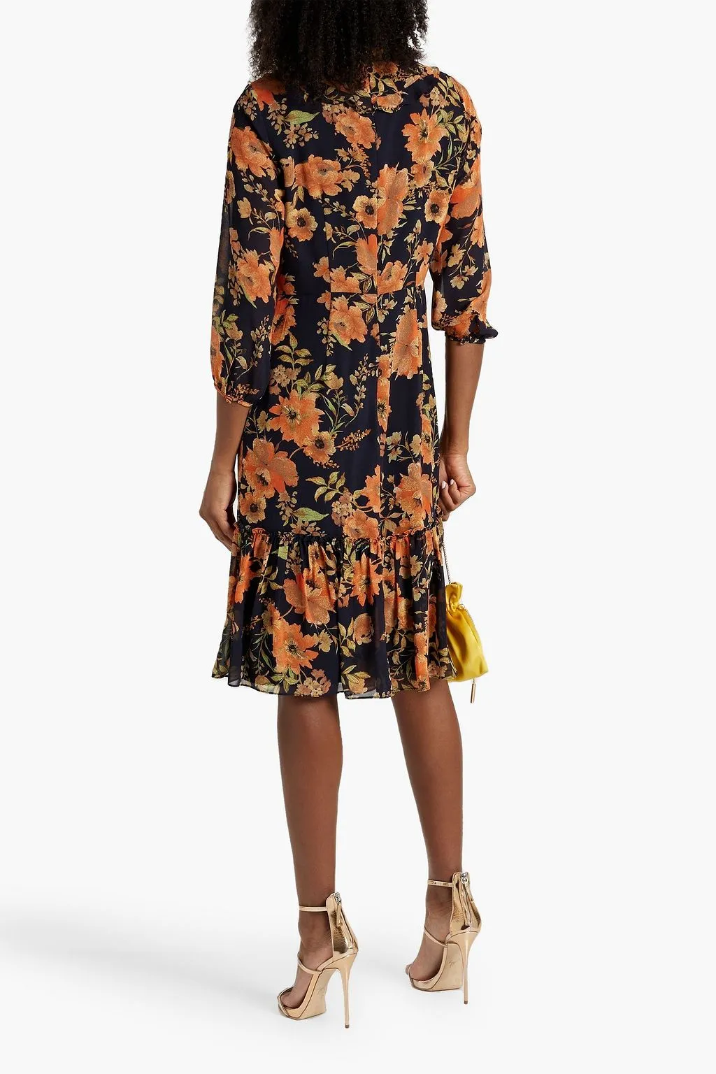 MIKAEL AGHAL crepe dress with bow and floral print, black