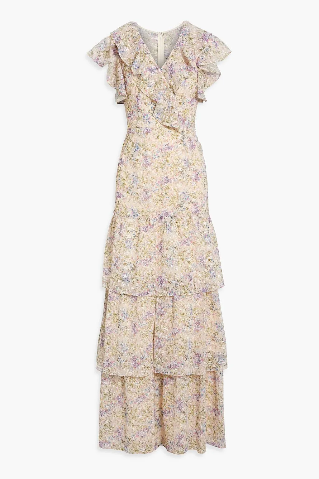 MIKAEL AGHAL Floral Embroidery Tiered Maxi Dress lilac