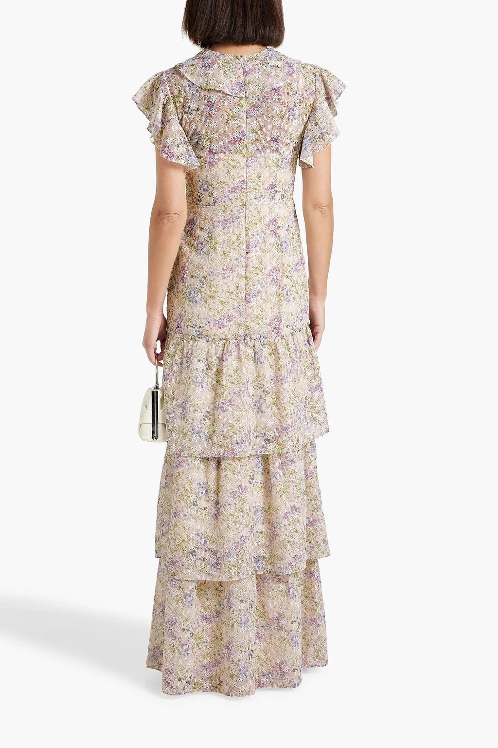 MIKAEL AGHAL Floral Embroidery Tiered Maxi Dress lilac