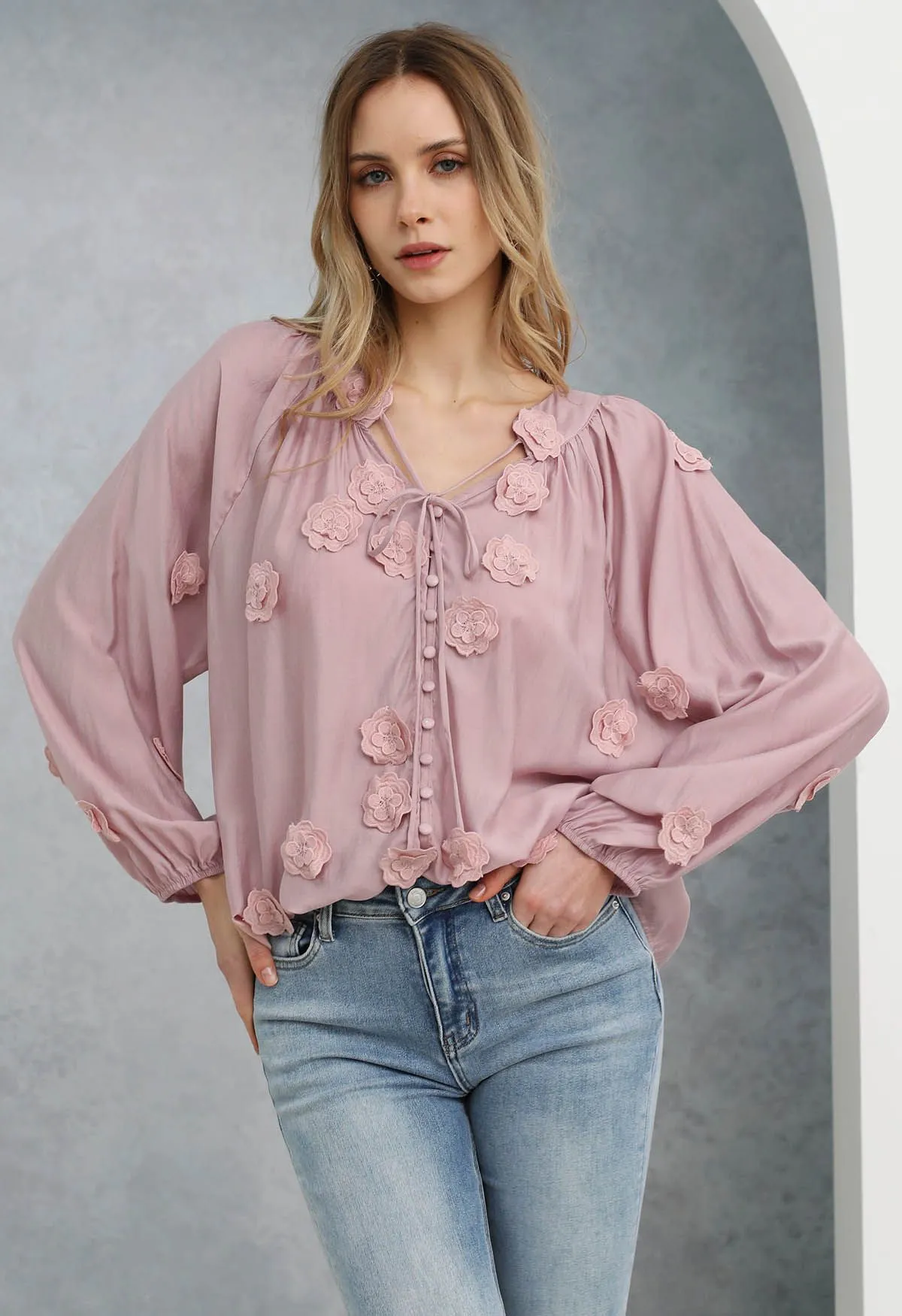 Mila - Lace flower satin blouse