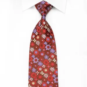 Mila Schon Men's Crystal Silk Necktie Floral On Burgundy Sparkling With Rhinestones