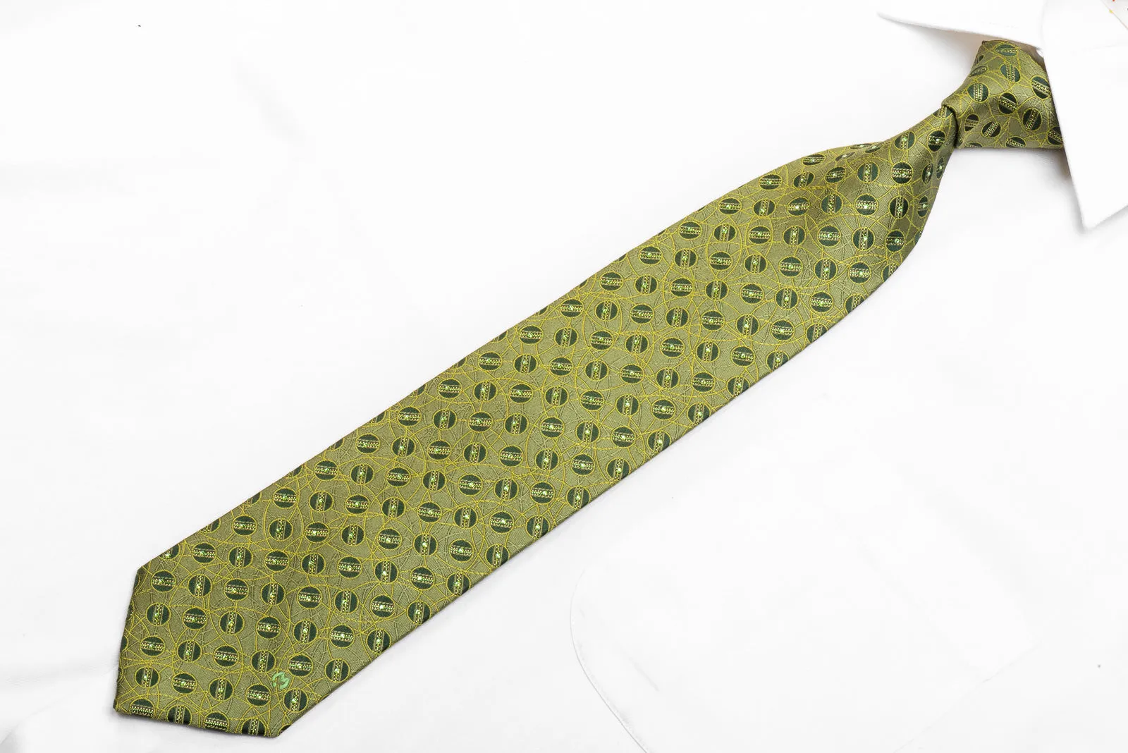 Mila Schon Men's Rhinestone Necktie Geometric On Green With Gold Sparkles