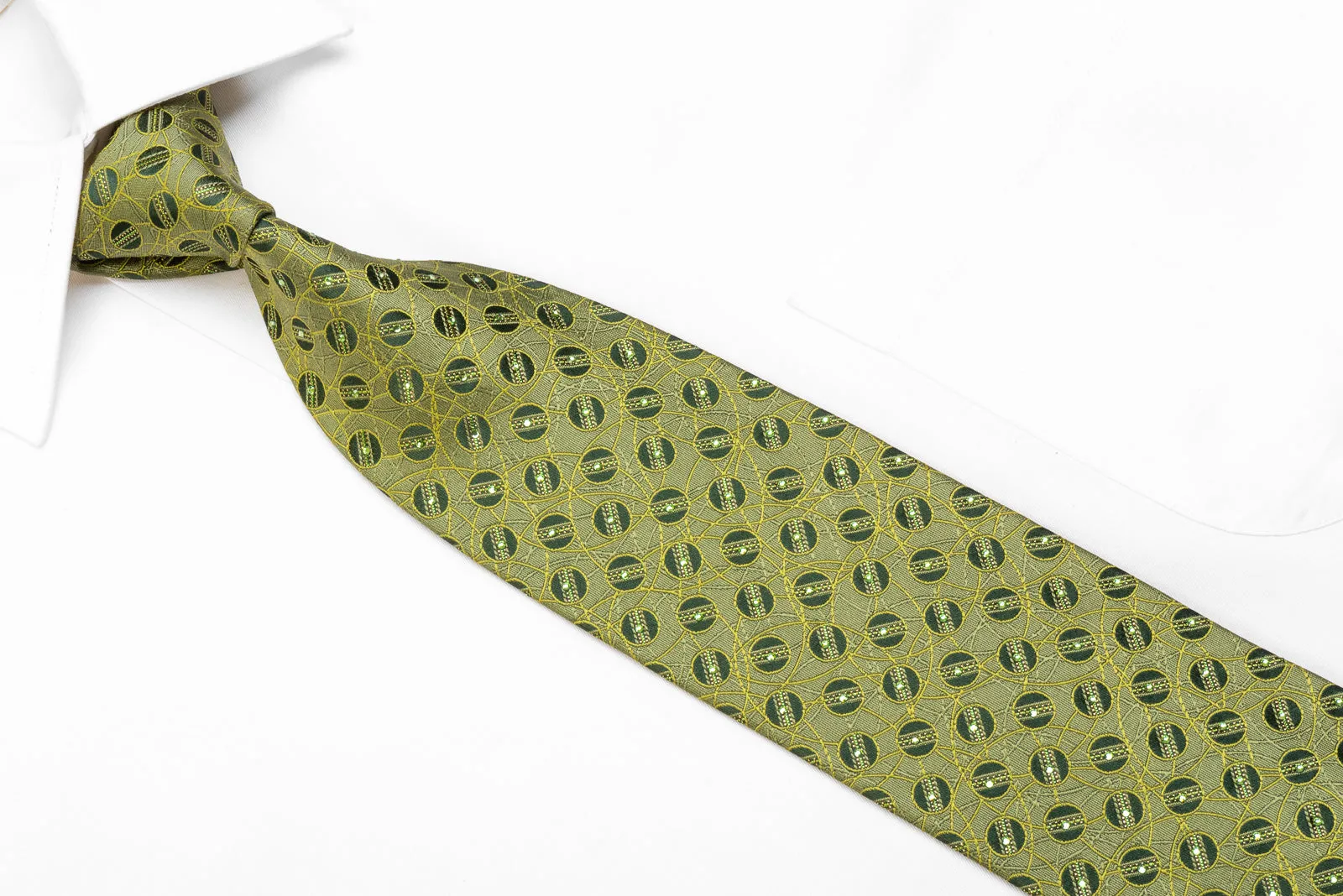 Mila Schon Men's Rhinestone Necktie Geometric On Green With Gold Sparkles