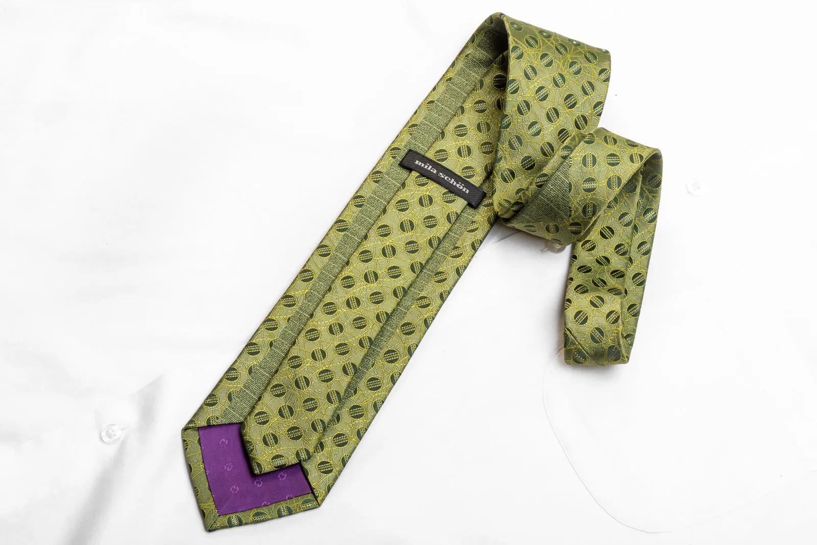 Mila Schon Men's Rhinestone Necktie Geometric On Green With Gold Sparkles