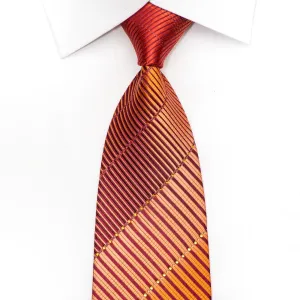 Mila Schon Men's Silk Necktie Orange Striped On Burgundy Sparkling With Crystal Rhinestones