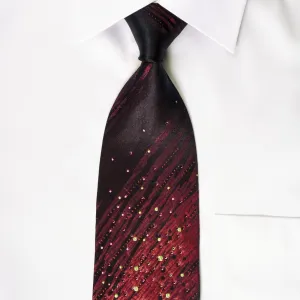 Mila Schon Rhinestone Necktie Purple Novelty Design On Black Silk With Purple Sparkles