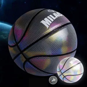 MILACHIC Number 7 Holographic Reflective Basketball Visible at Night Rainbow Star Basketball(Neon Square 6725)