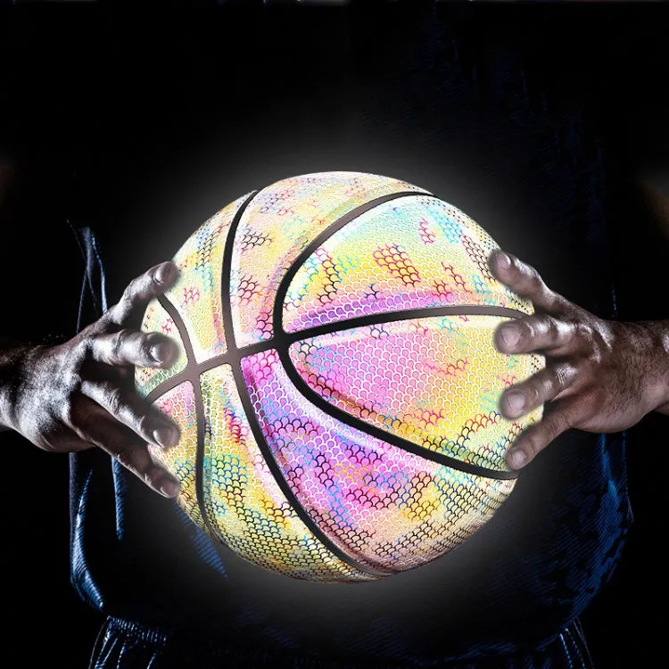 MILACHIC Number 7 Holographic Reflective Basketball Visible at Night Rainbow Star Basketball(White Lingge 6726)