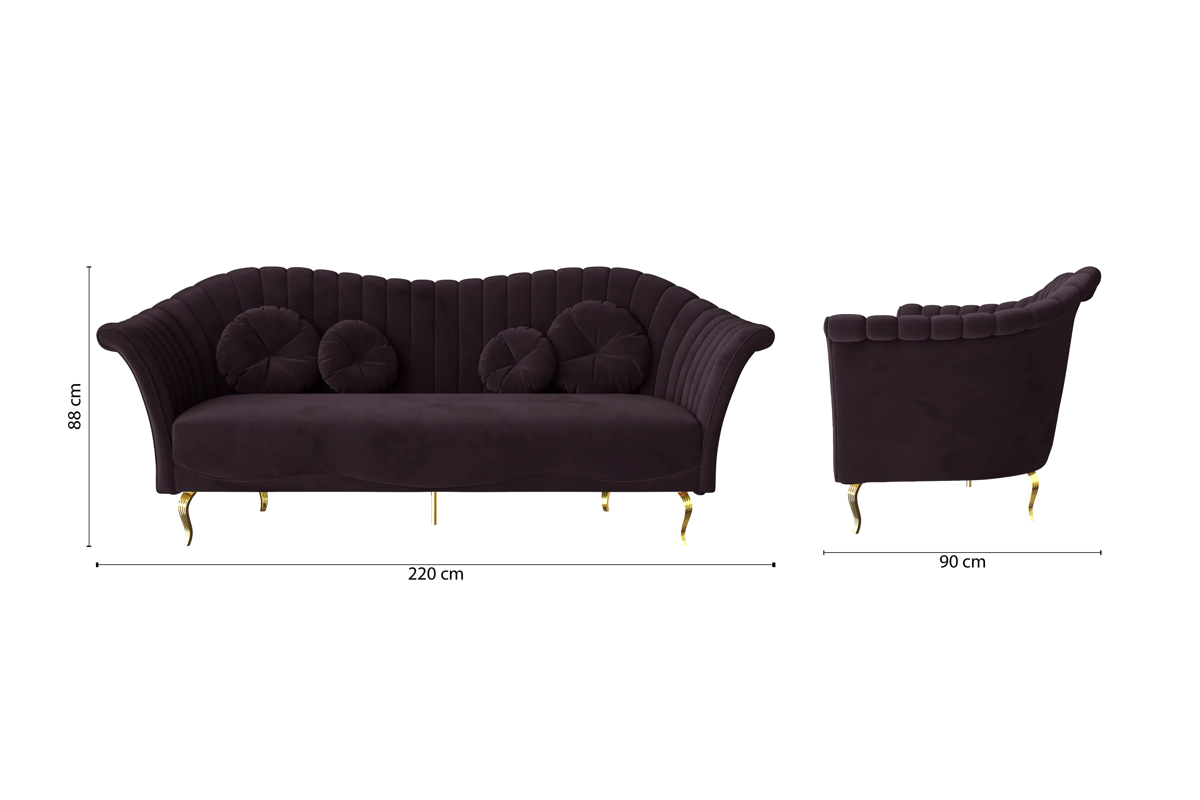 Milan 3 Seater Sofa Purple Velvet