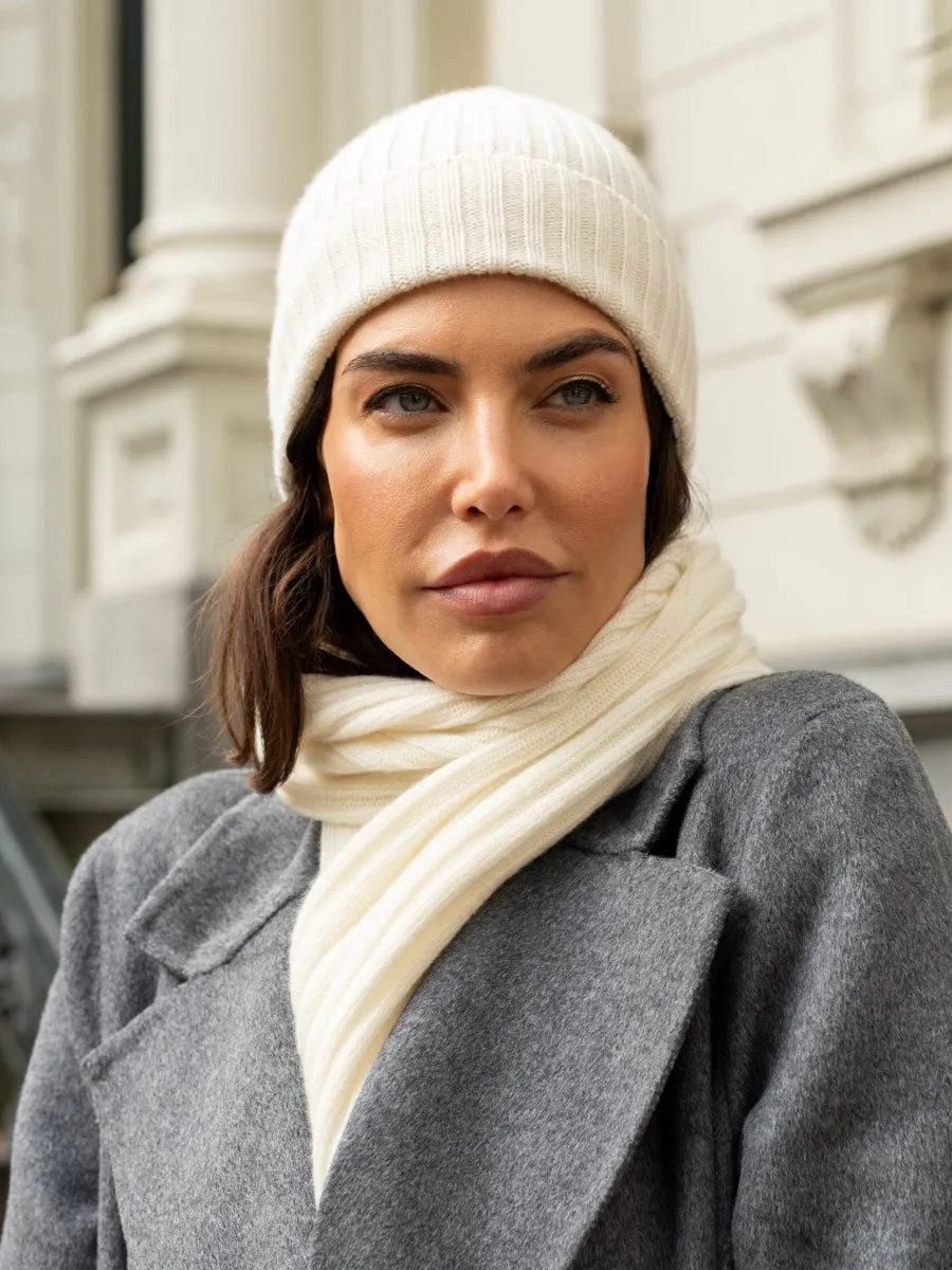 Milano (cream) - 100% cashmere ribbed beanie (unisex)