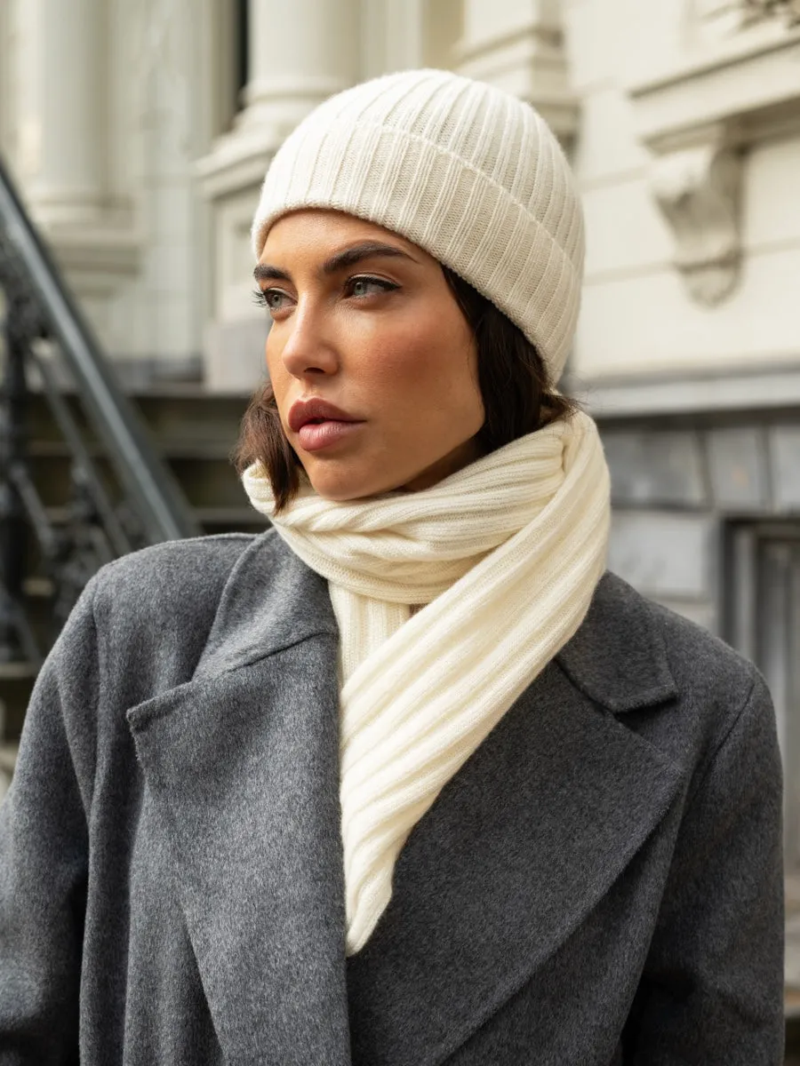 Milano (cream) - 100% cashmere ribbed beanie (unisex)