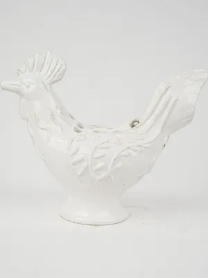 Émile Tessier White Glazed Rooster Pique-Fleurs, 10¾"