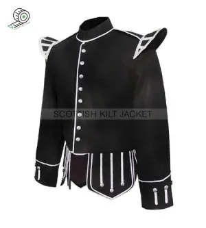 Military Pipe Band Doublet in Black Wool