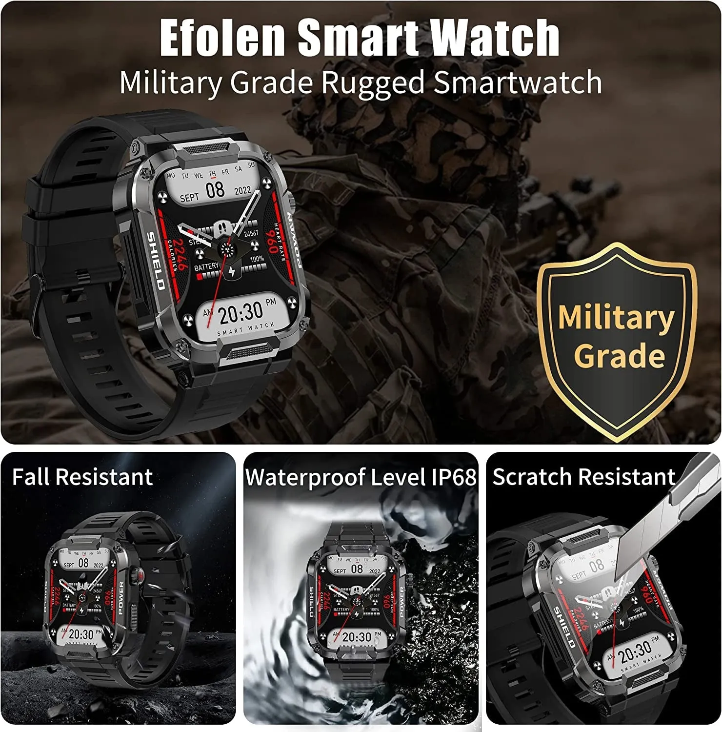 Military Smart Watch for Men (Answer/Dial Calls), 1.85" Touch Screen Tactical Smartwatch for Android Phones Iphone, IP68 Waterproof Outdoor Sports Fitness Tracker with Heart Rate/Spo2/Sleep/Ai Voice