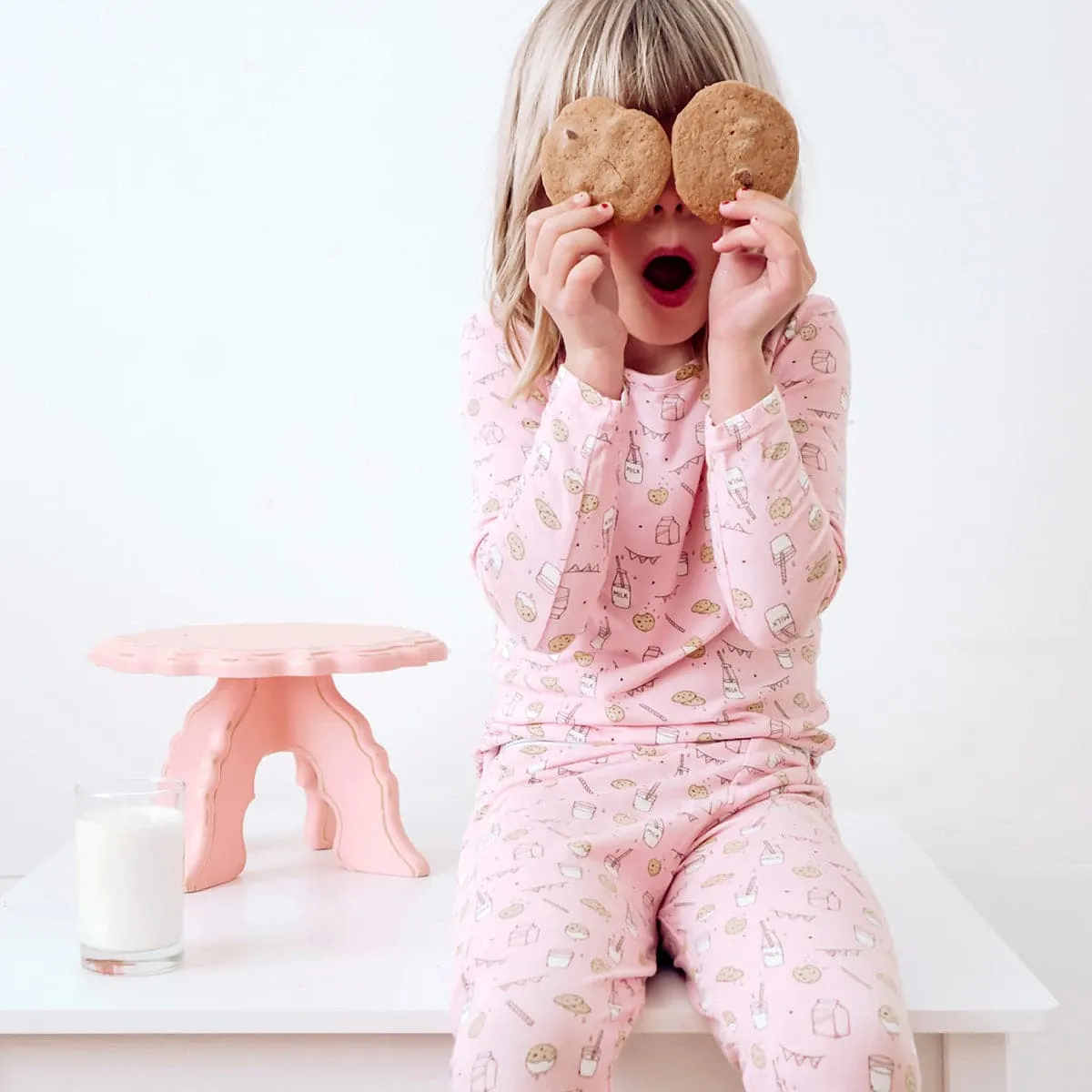 Milk & Cookies Pink Bamboo Kids Pajamas