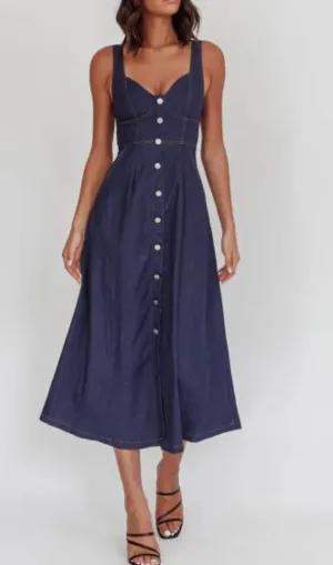 Millan Dark Blue Denim Midi Dress