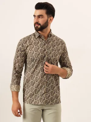 MILLENNIAL MEN Brown Paisley Print Pure Cotton Regular Fit Casual Shirt