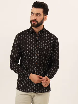 MILLENNIAL MEN Brown Printed Pure Cotton Regular Fit Casual Shirt