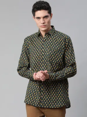 Millennial Men Dark Green  & Mustard Cotton  Full Sleeve  Shirt for Men-MMF0284