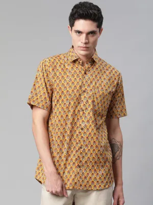 Millennial Men Mustard & Marron Cotton  Half Sleeve Shirt for Men-MMH0182