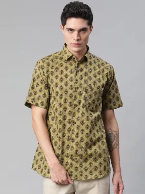 Millennial Men Olive Green  & Green Cotton  Half Sleeve Shirt for Men-MMH0166