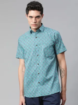 Millennial Men Turquoise blue & Blue  Cotton  Half Sleeve Shirt for Men-MMH0179