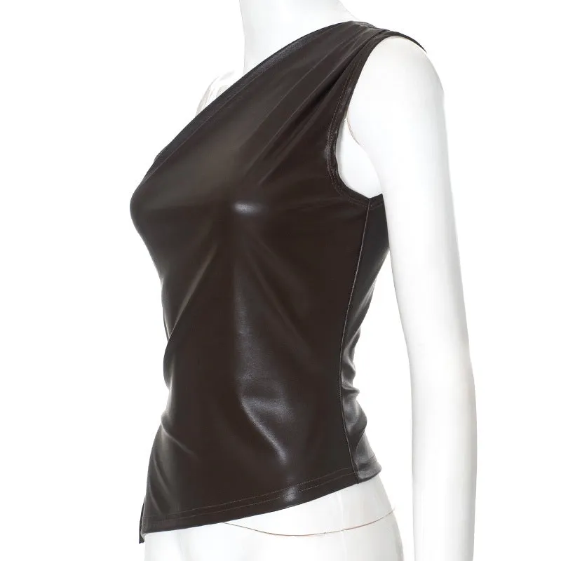 Millie Faux Leather One Shoulder Top