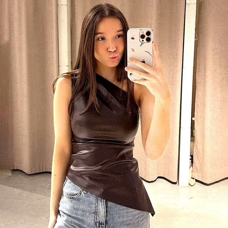 Millie Faux Leather One Shoulder Top