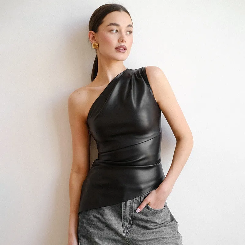 Millie Faux Leather One Shoulder Top