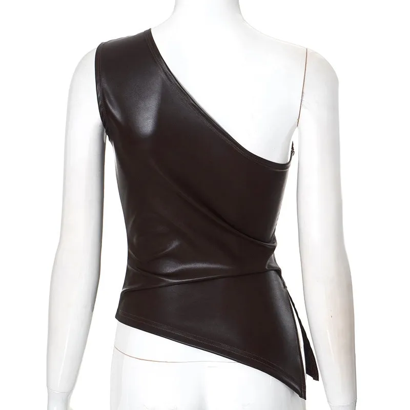 Millie Faux Leather One Shoulder Top