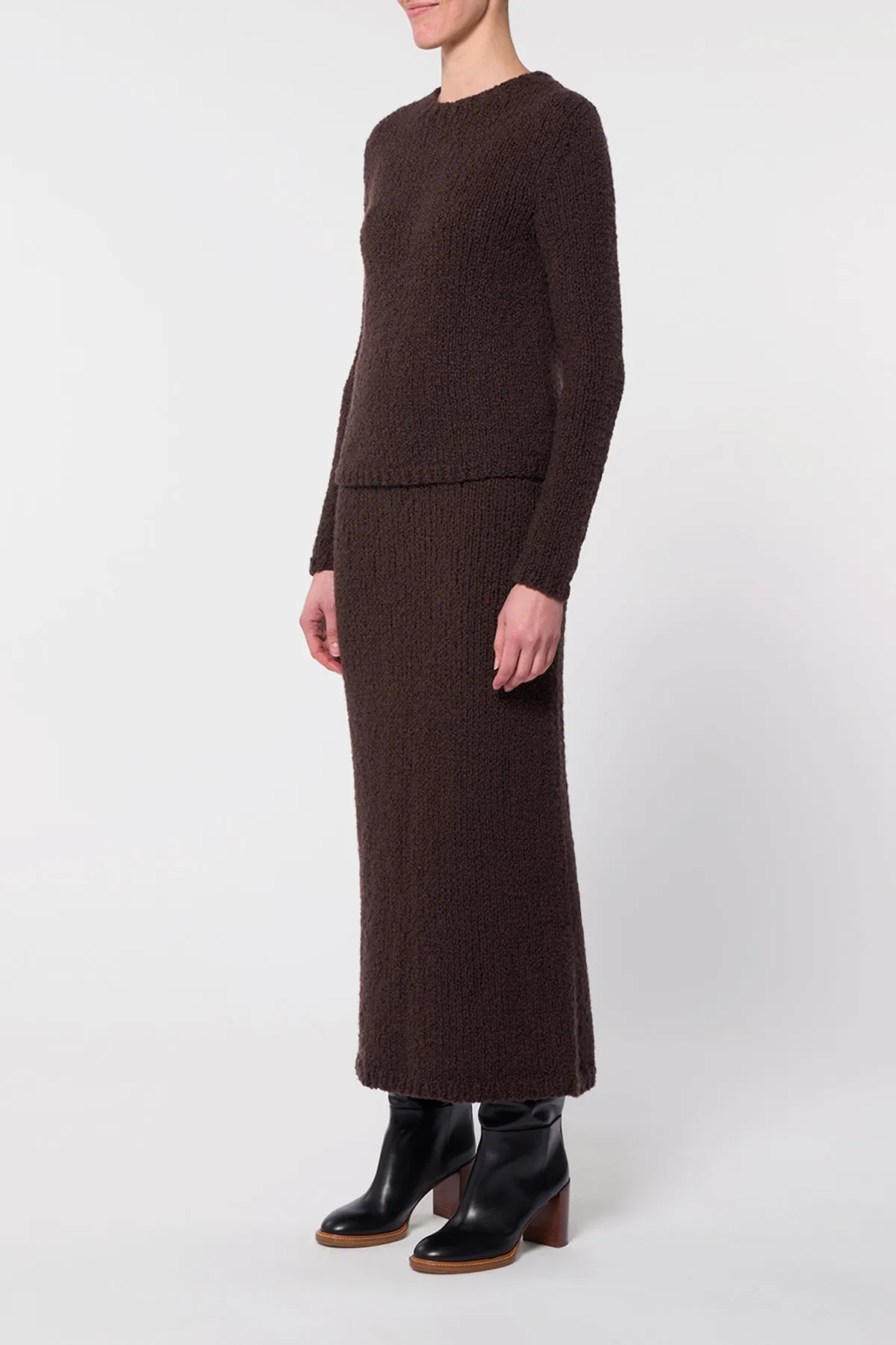 Milne Knit Maxi Skirt in Chocolate Cashmere Boucle