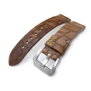 MiLTAT Zizz Collection 22mm Cracked Croco Middle Brown Watch Strap, Brown Stitching