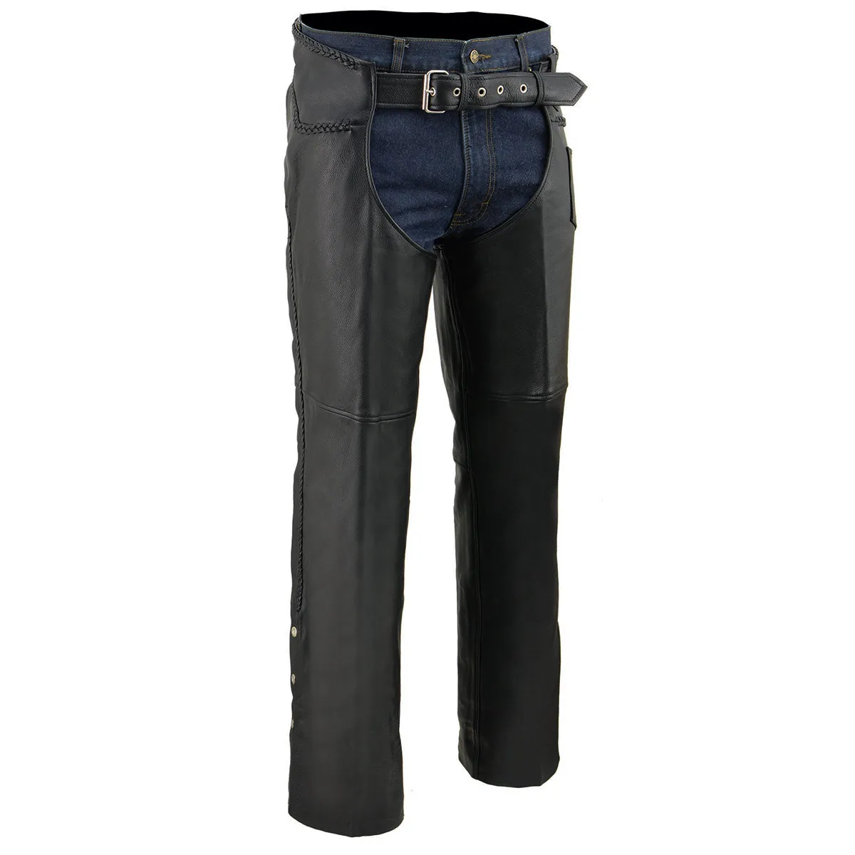 Milwaukee Leather Chaps for Men's Black Thick Braided Premium Leather