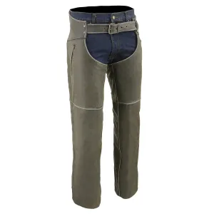 Milwaukee Leather Chaps for Men's Vintage Grey Slate Leather - Deep Zipped Thigh Pockets Motorcycle Chap - MLM5536