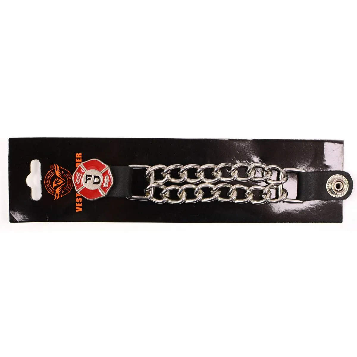 Milwaukee Leather Fire Department Medallion Vest Extender - Double Chrome Chains Genuine Leather 6.5" Extension MLA1012-Single