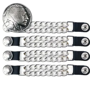 Milwaukee Leather Indian Head Medallion Vest Extender - Double Chrome Chains Genuine Leather 6.5" Extension 4-PCS MLA6014SET