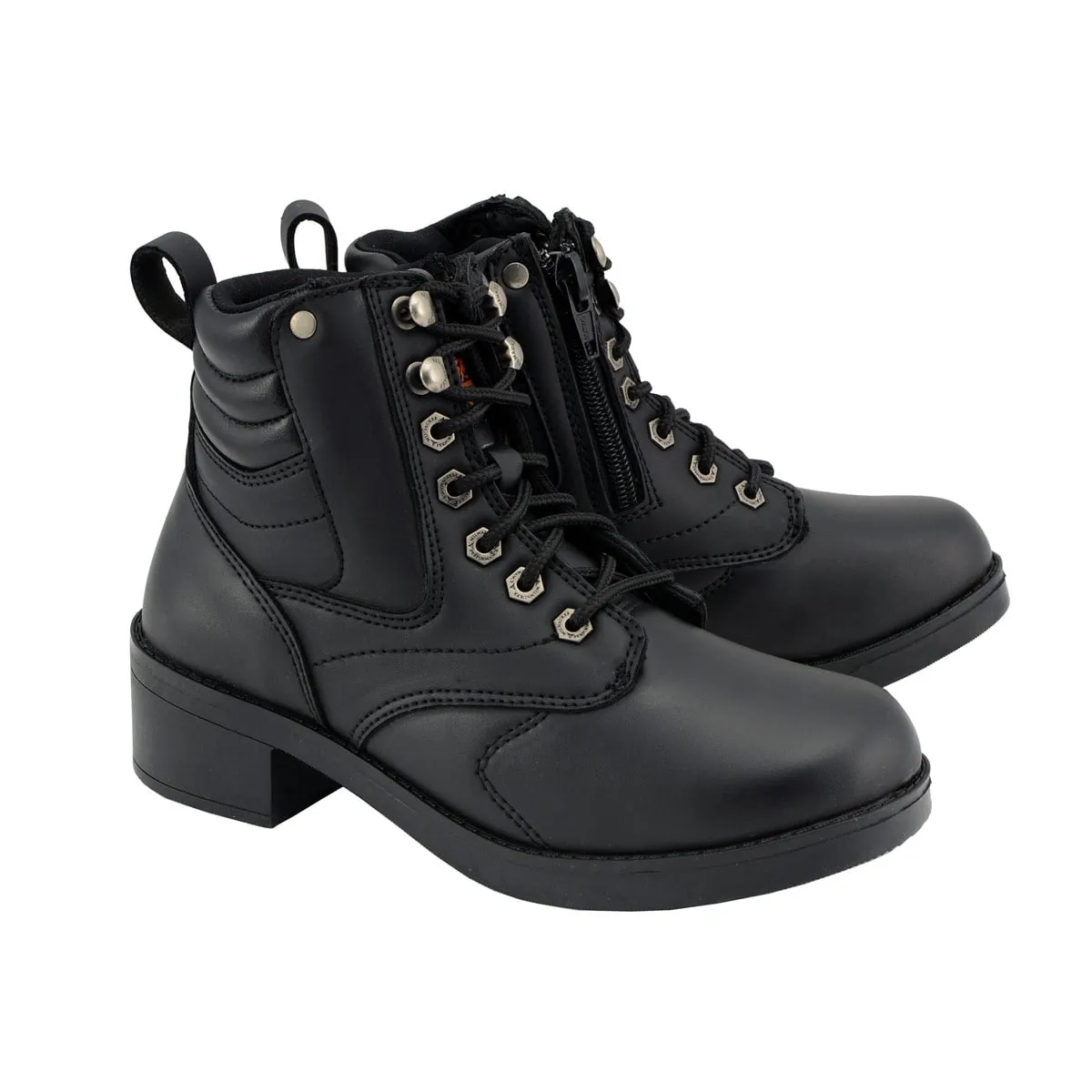 Milwaukee Leather MBK9275 Boys Black Lace-Up Boots with Side Zipper Entry