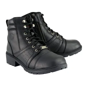 Milwaukee Leather MBL9300 Women's Black Leather Lace-Up Motorcycle Rider Boots with Side Zipper