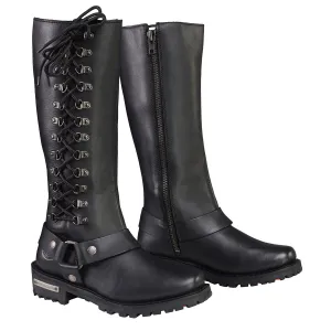 Milwaukee Leather MBL9365W Women’s Wide Width Black Leather Classic Harness 14-inch Square Toe Motorcycle Boots